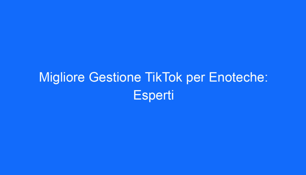 Migliore Gestione TikTok per Enoteche: Esperti