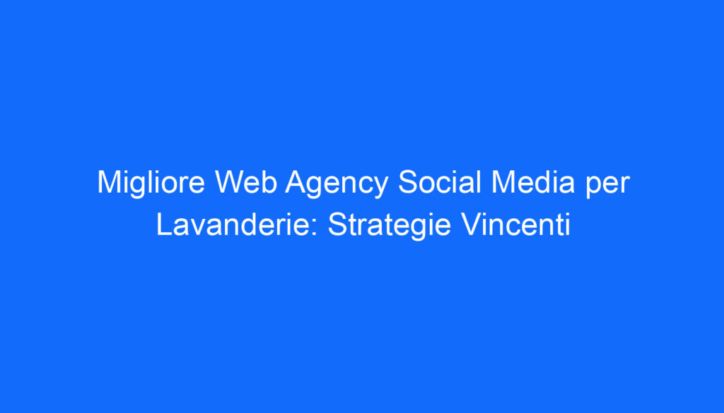 Migliore Web Agency Social Media per Lavanderie: Strategie Vincenti
