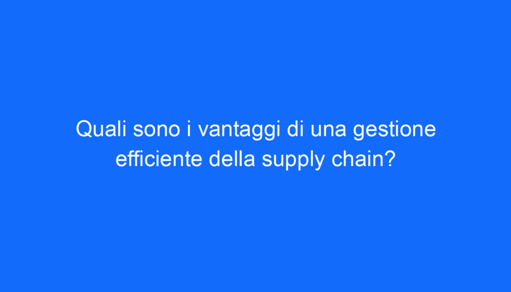Quali sono i vantaggi di una gestione efficiente della supply chain?