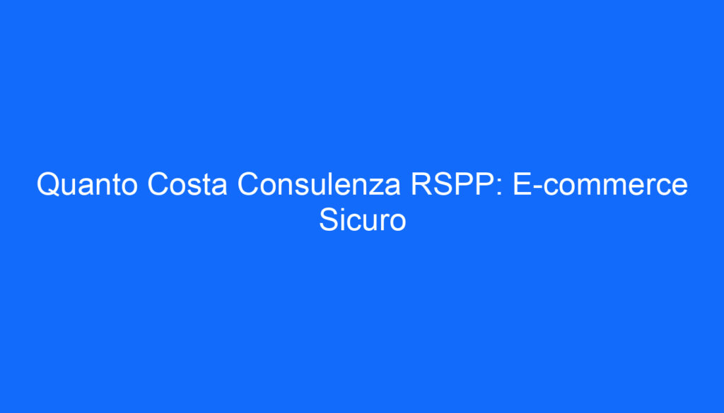 Quanto Costa Consulenza RSPP: E commerce Sicuro