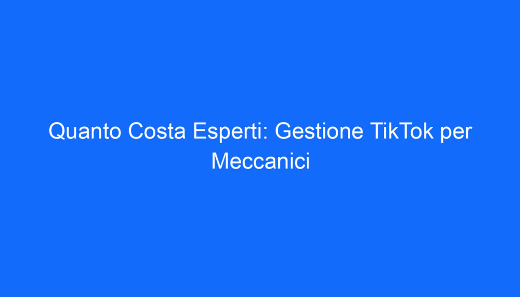Quanto Costa Esperti: Gestione TikTok per Meccanici