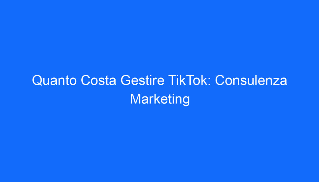 quanto costa gestire tiktok consulenza marketing