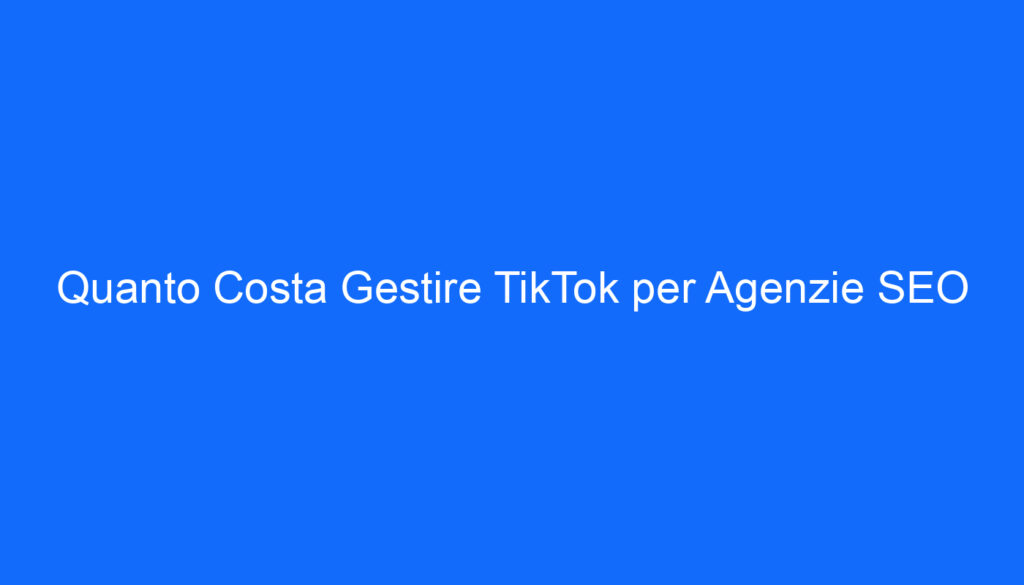Quanto Costa Gestire TikTok per Agenzie SEO