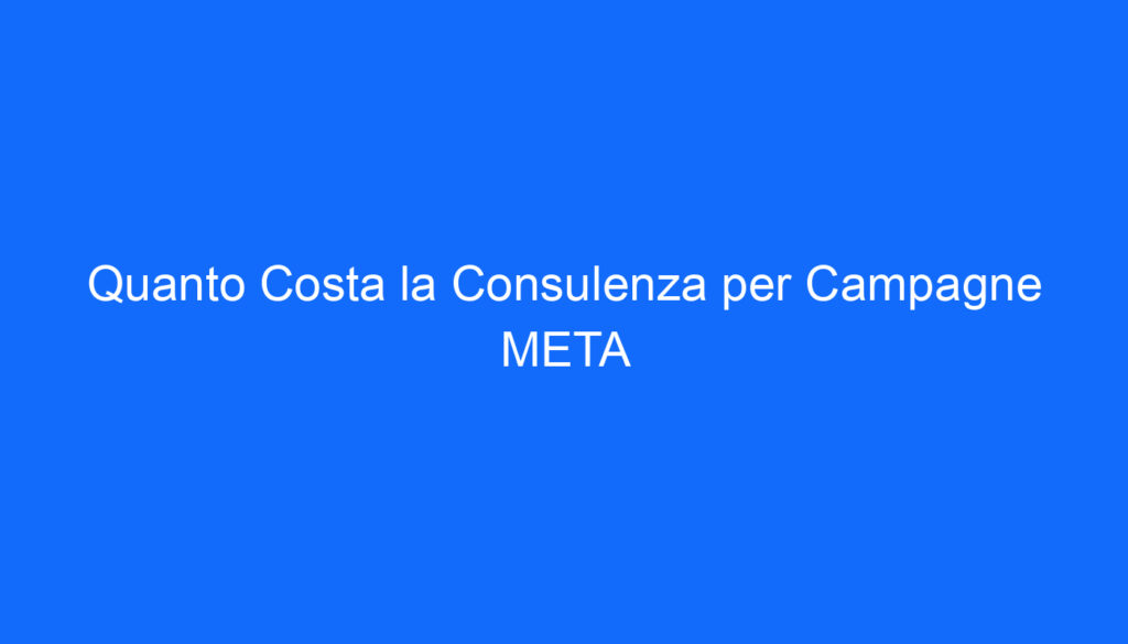 Quanto Costa la Consulenza per Campagne META