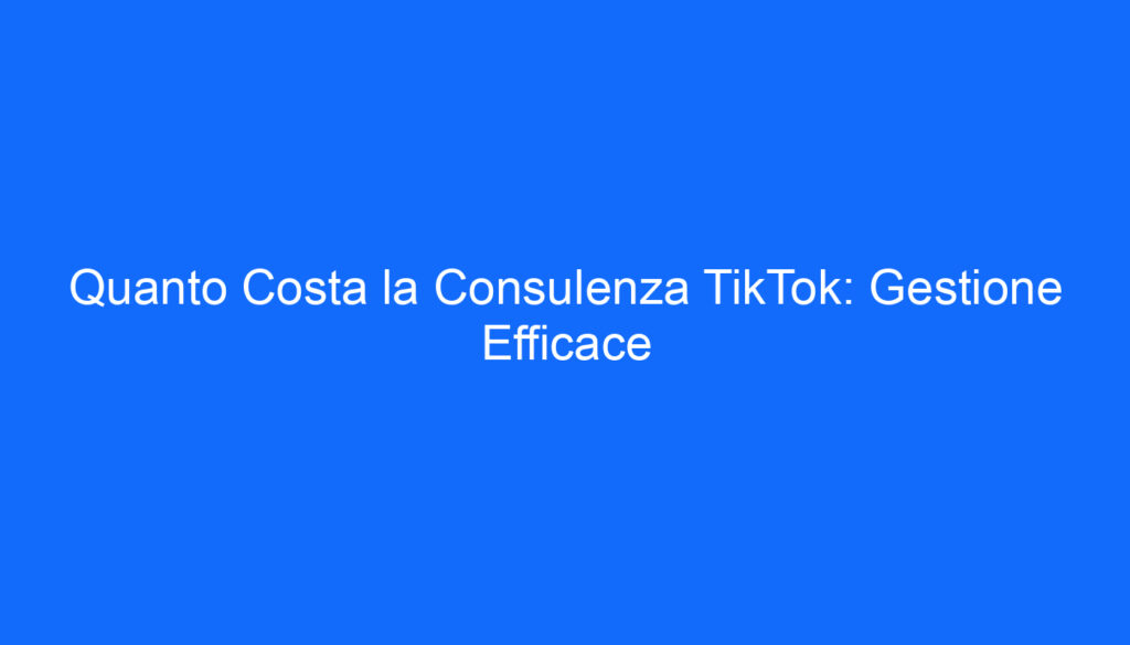 Quanto Costa la Consulenza TikTok: Gestione Efficace