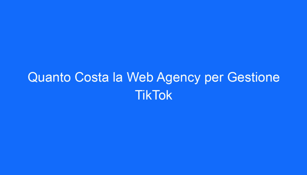 quanto costa la web agency per gestione tiktok