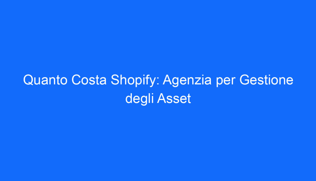 Quanto Costa Shopify: Agenzia per Gestione degli Asset
