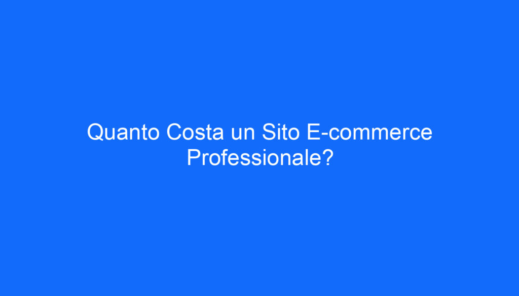 Quanto Costa un Sito E commerce Professionale?