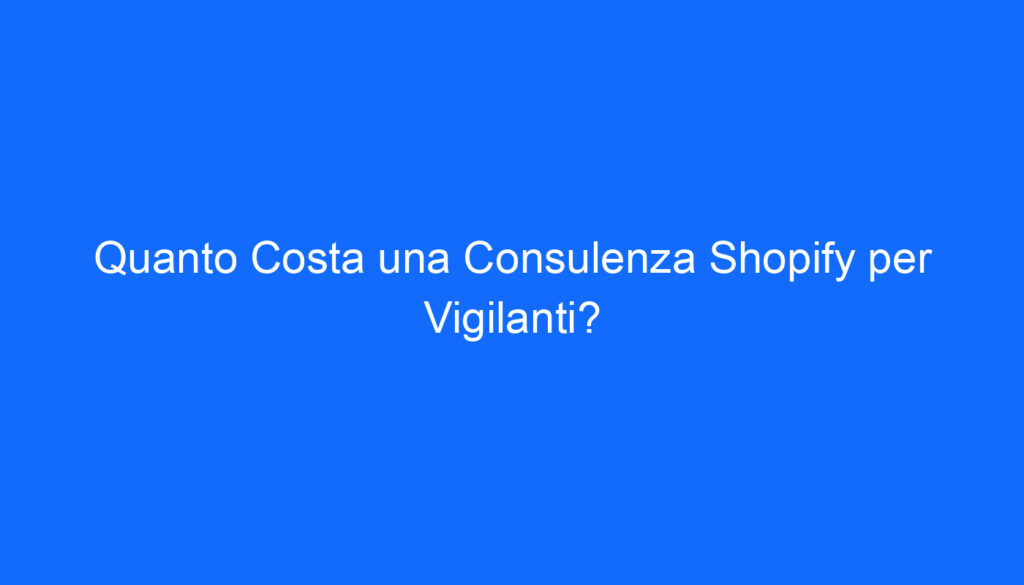 Quanto Costa una Consulenza Shopify per Vigilanti?