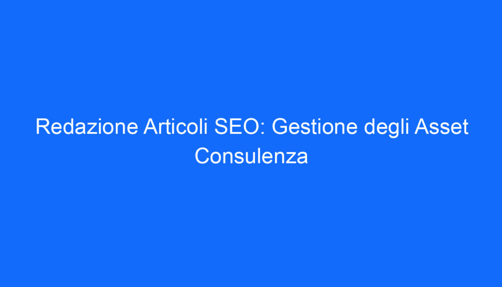 Redazione Articoli SEO: Gestione degli Asset Consulenza