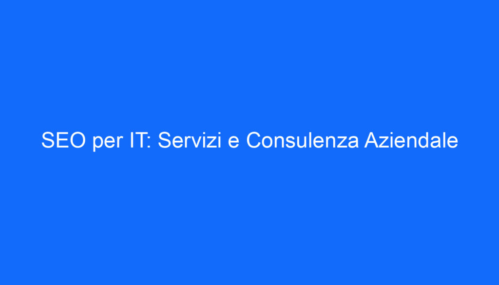 SEO per IT: Servizi e Consulenza Aziendale