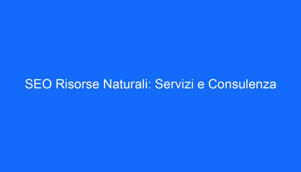 SEO Risorse Naturali: Servizi e Consulenza