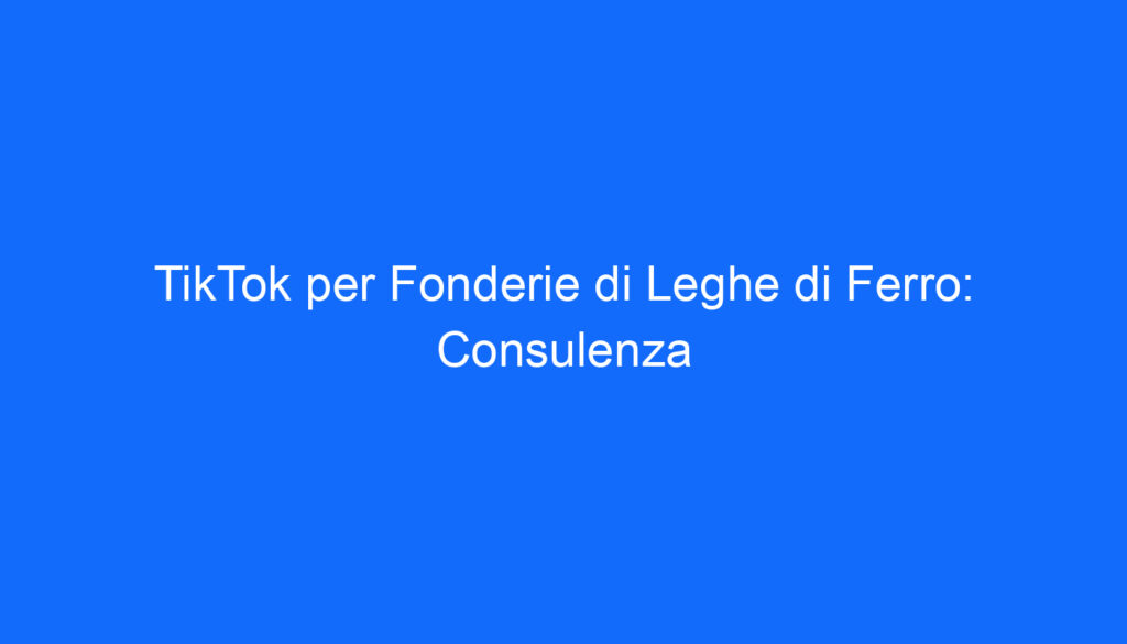 TikTok per Fonderie di Leghe di Ferro: Consulenza