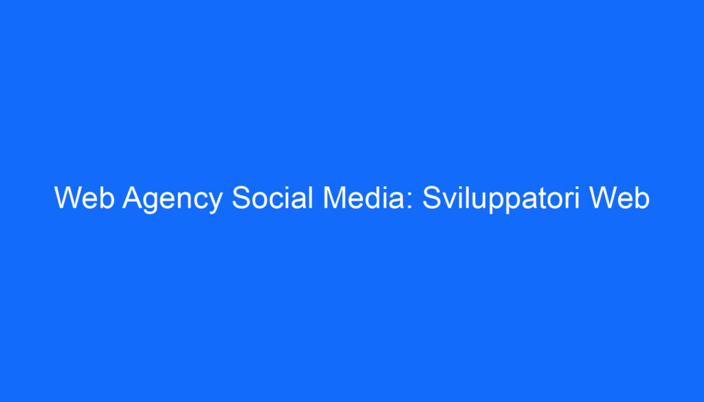 Web Agency Social Media: Sviluppatori Web