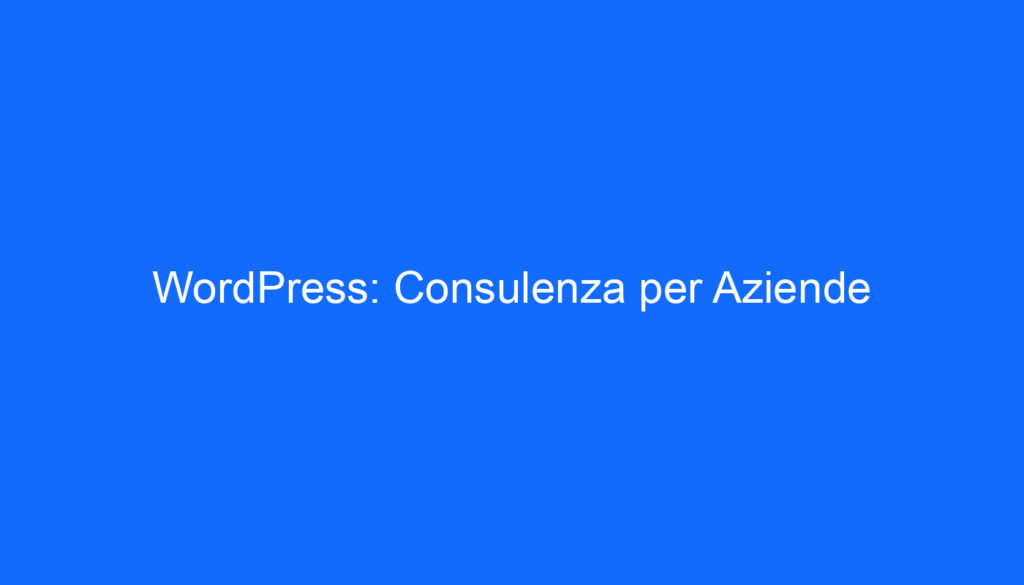 WordPress: Consulenza per Aziende