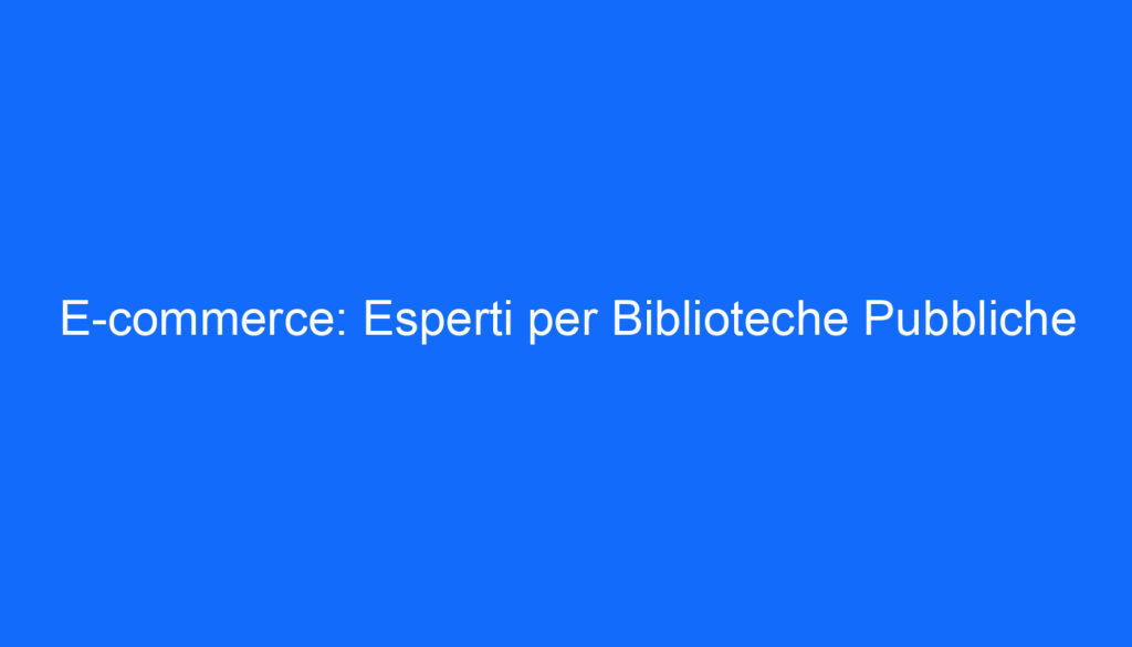 E commerce: Esperti per Biblioteche Pubbliche