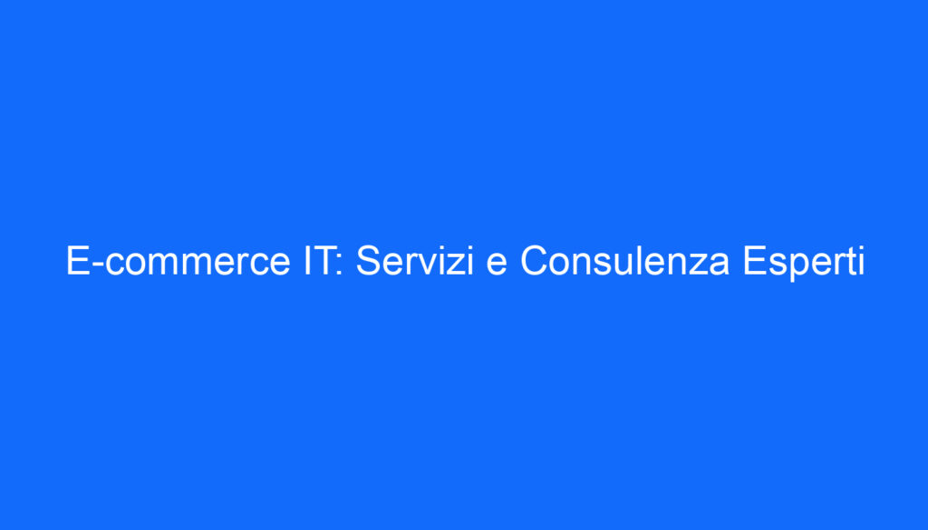 E commerce IT: Servizi e Consulenza Esperti