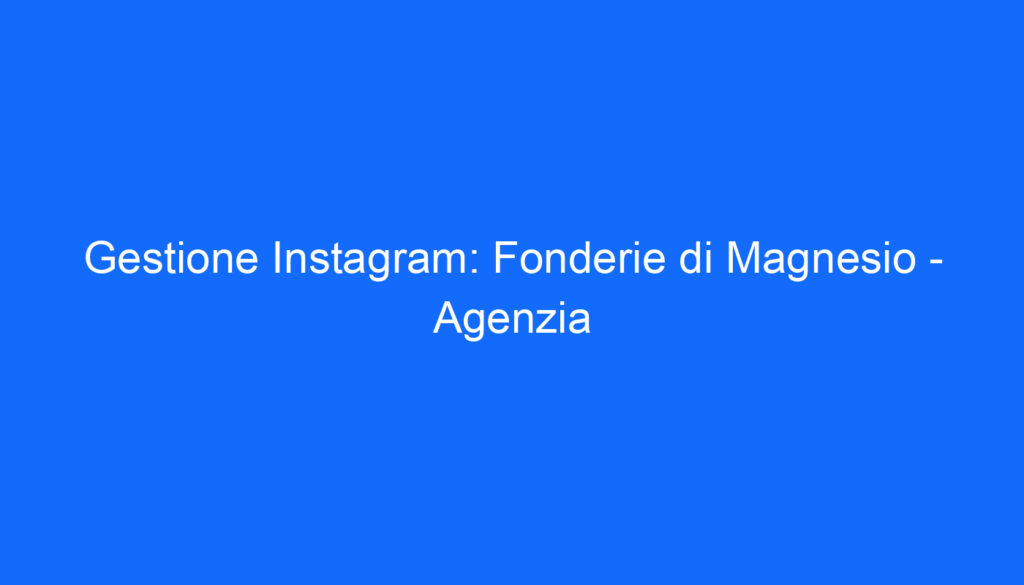 Gestione Instagram: Fonderie di Magnesio   Agenzia