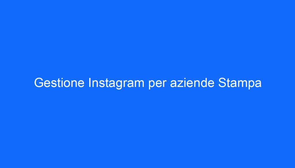 Gestione Instagram per aziende Stampa