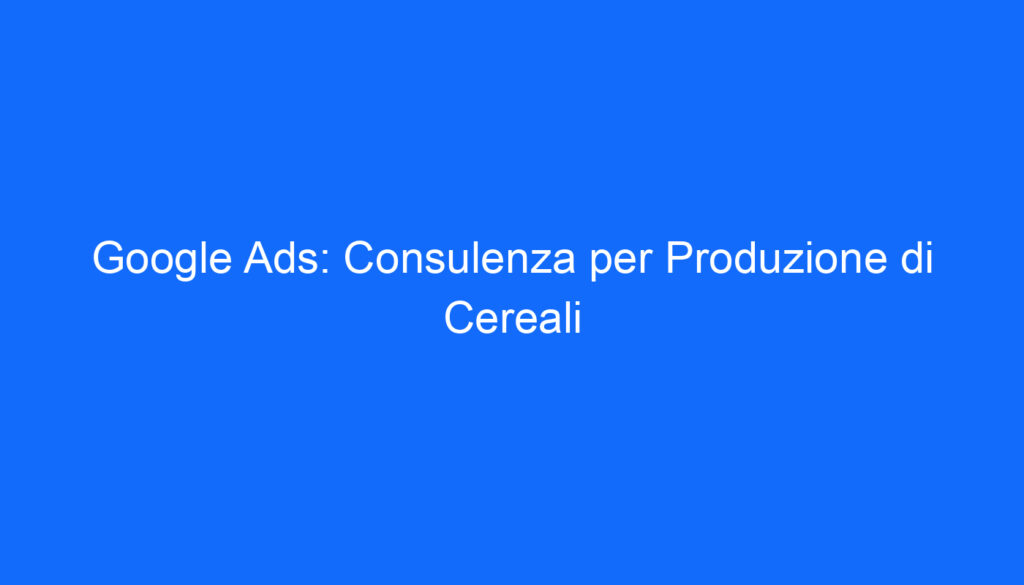 Google Ads: Consulenza per Produzione di Cereali