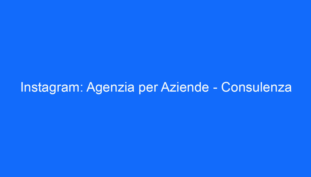 Instagram: Agenzia per Aziende   Consulenza