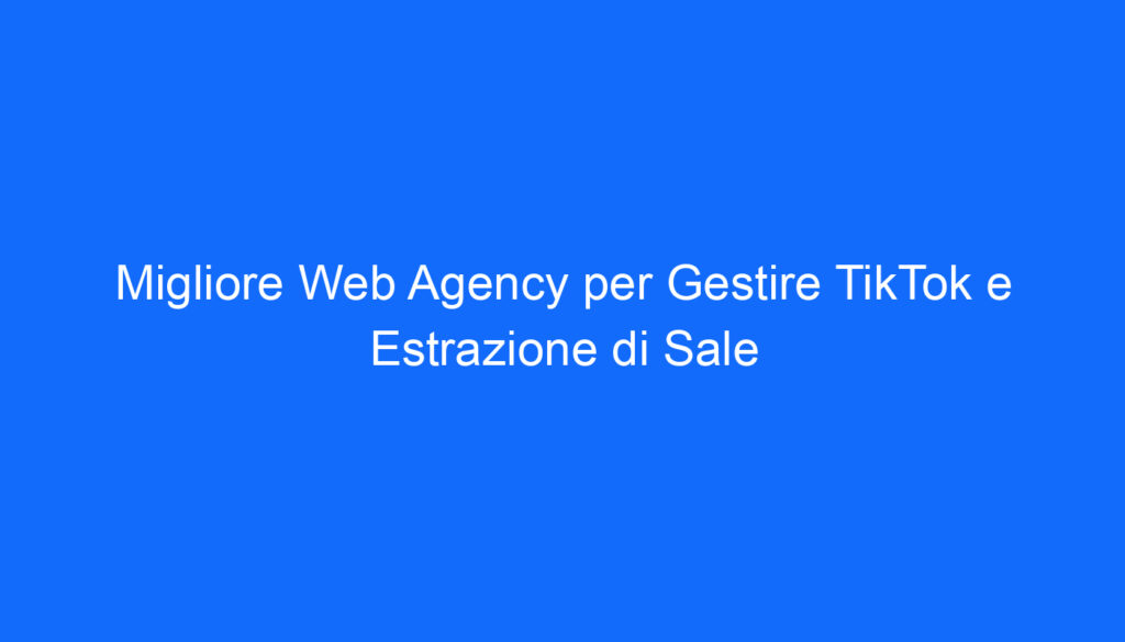 Migliore Web Agency per Gestire TikTok e Estrazione di Sale