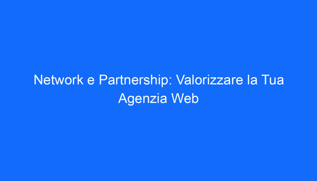 Network e Partnership: Valorizzare la Tua Agenzia Web