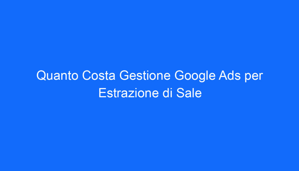 Quanto Costa Gestione Google Ads per Estrazione di Sale