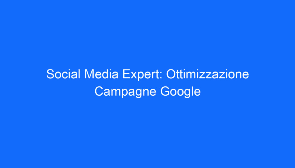Social Media Expert: Ottimizzazione Campagne Google