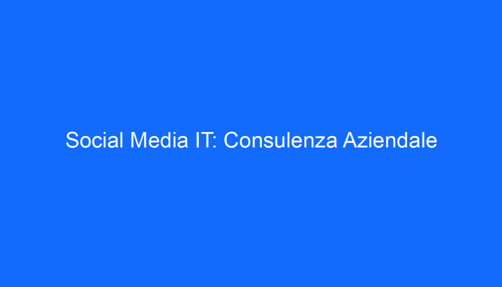 Social Media IT: Consulenza Aziendale
