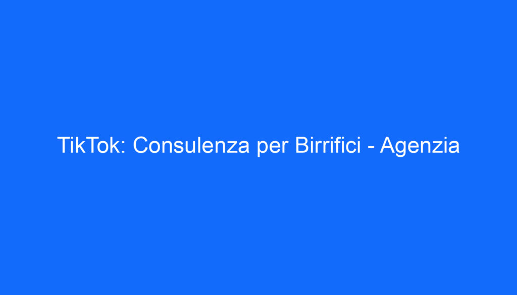 TikTok: Consulenza per Birrifici   Agenzia