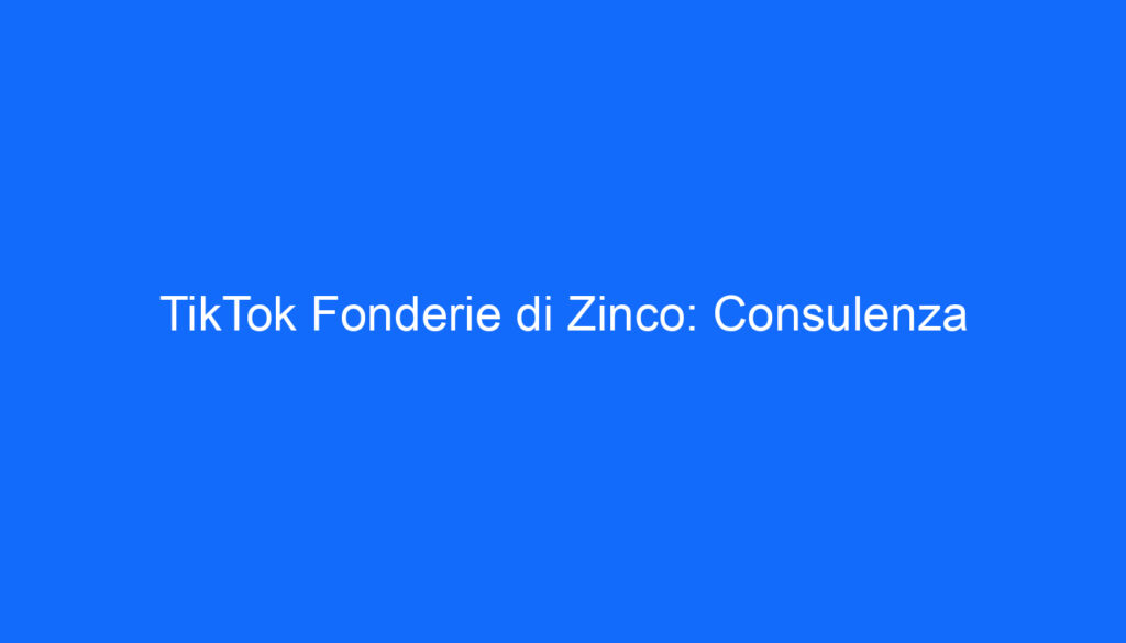 TikTok Fonderie di Zinco: Consulenza