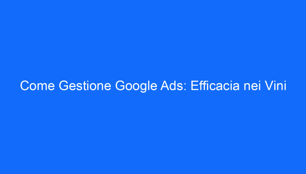 Come Gestione Google Ads: Efficacia nei Vini