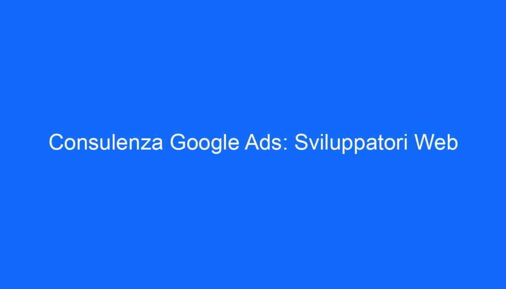 Consulenza Google Ads: Sviluppatori Web