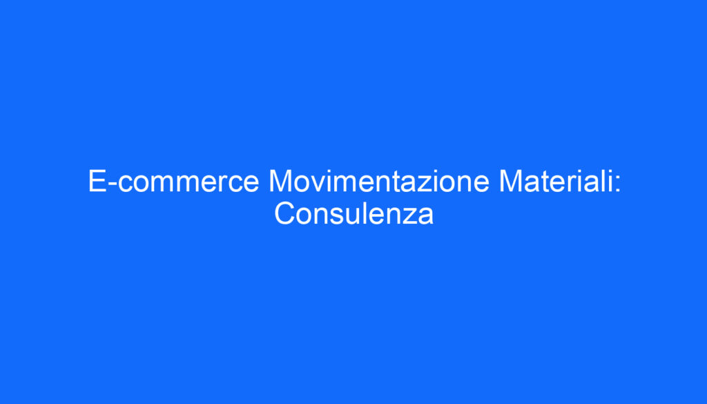 E commerce Movimentazione Materiali: Consulenza