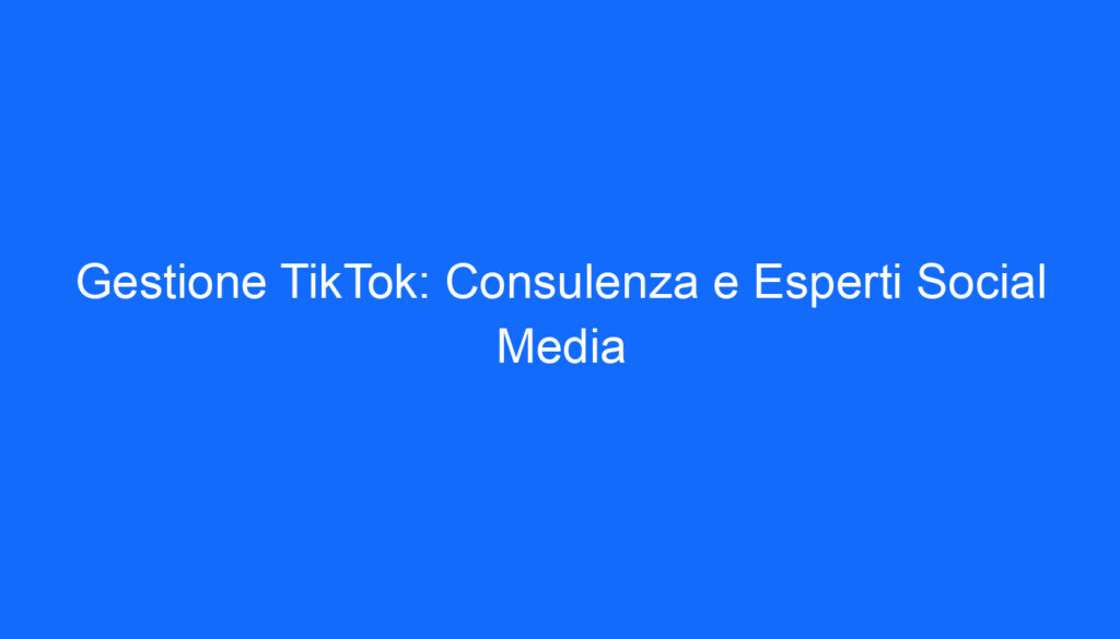 Gestione TikTok: Consulenza e Esperti Social Media
