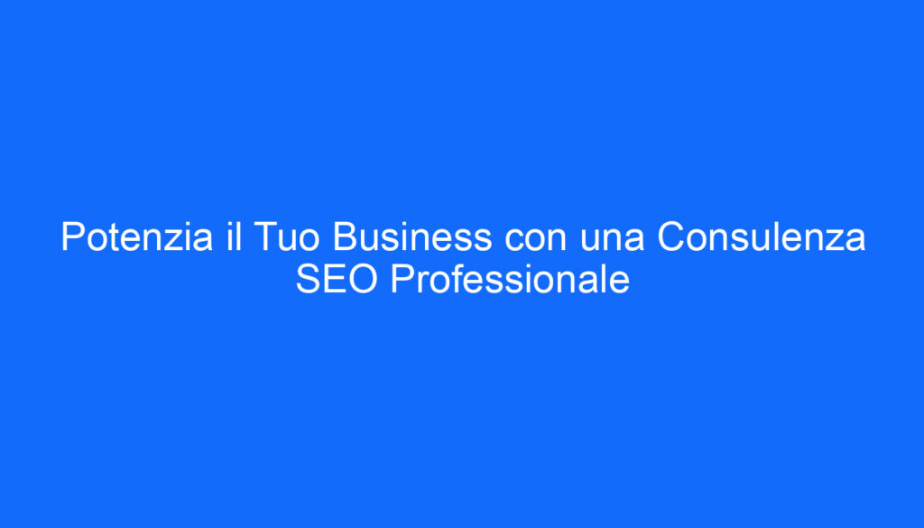 Potenzia il Tuo Business con una Consulenza SEO Professionale