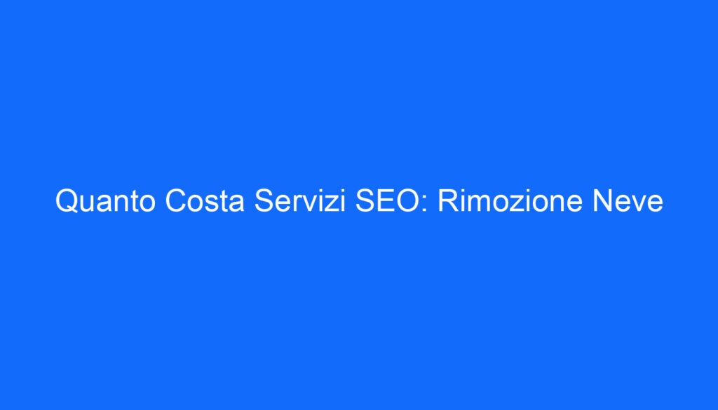 Quanto Costa Servizi SEO: Rimozione Neve