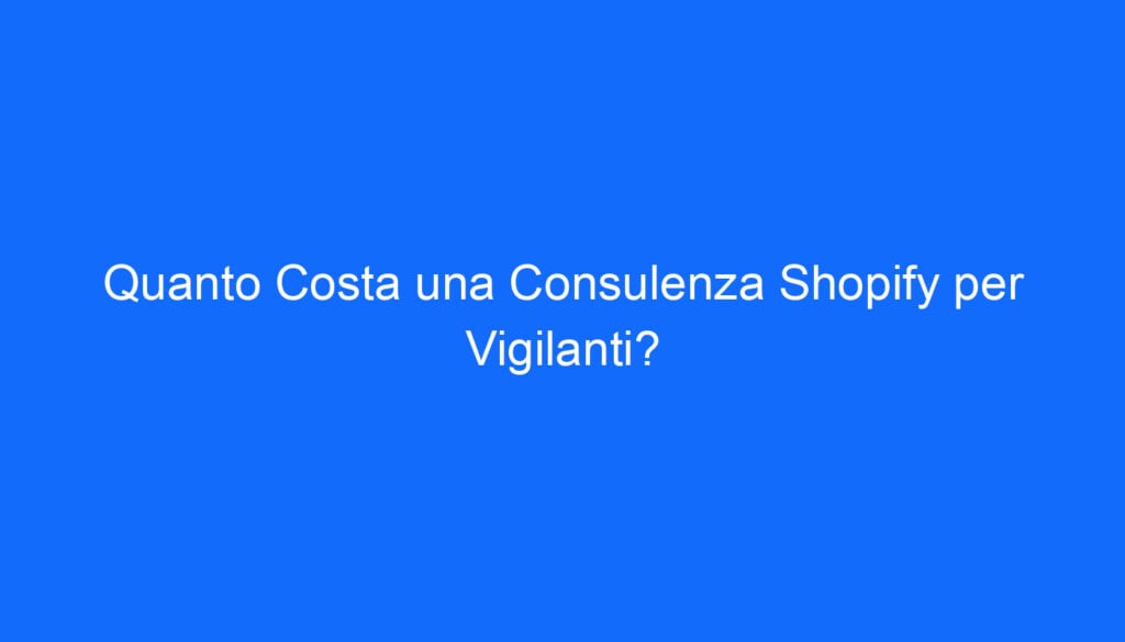 Quanto Costa una Consulenza Shopify per Vigilanti?