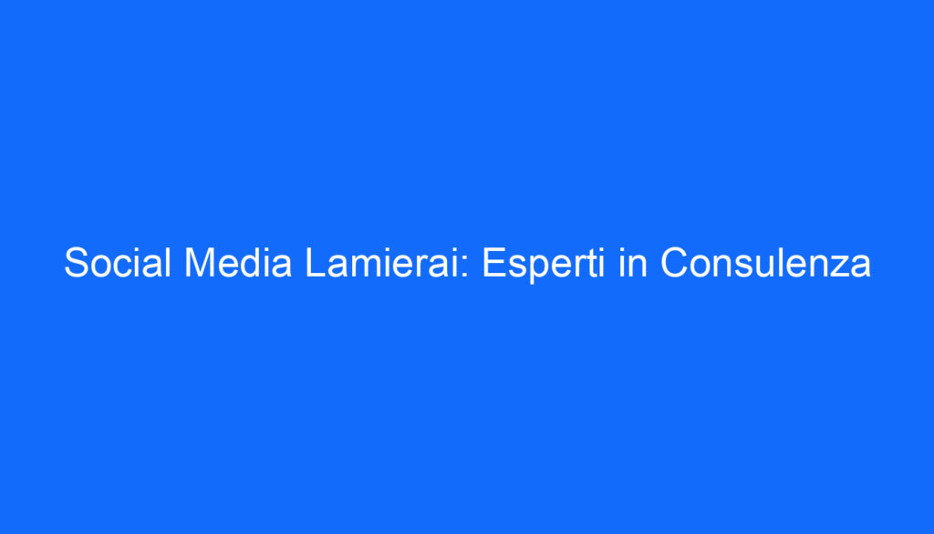 Social Media Lamierai: Esperti in Consulenza