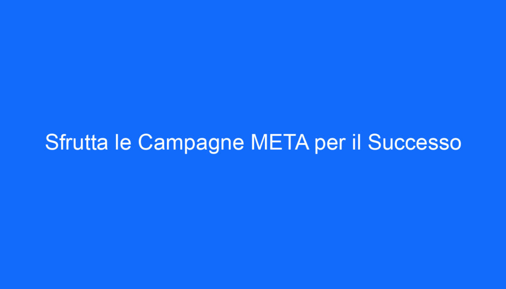 Sfrutta le Campagne META per il Successo