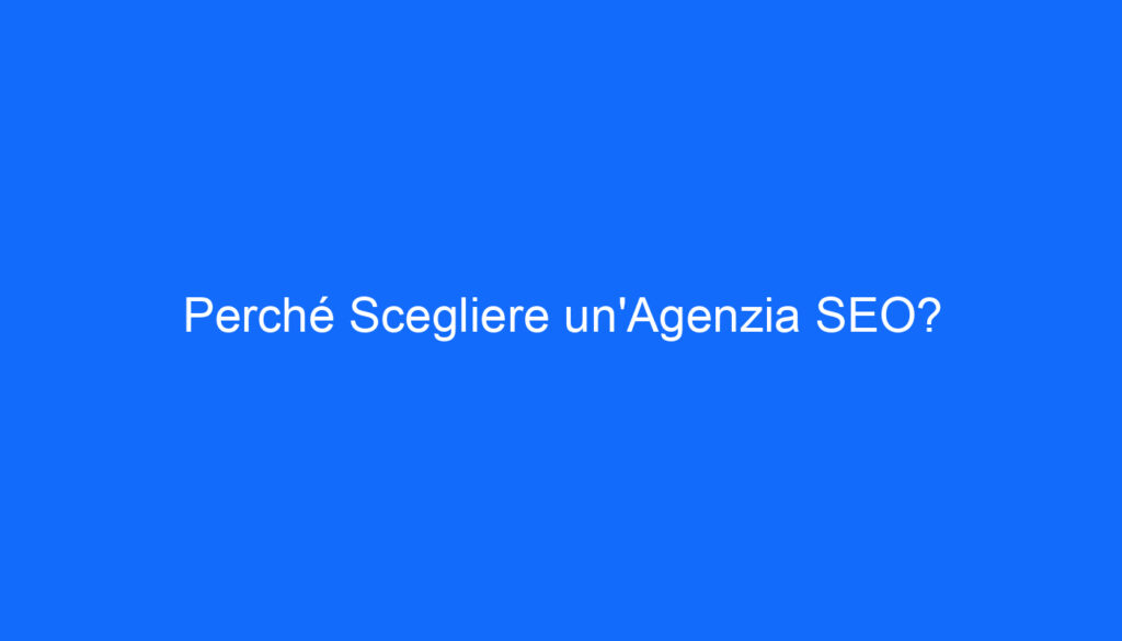 Perché Scegliere un'Agenzia SEO?