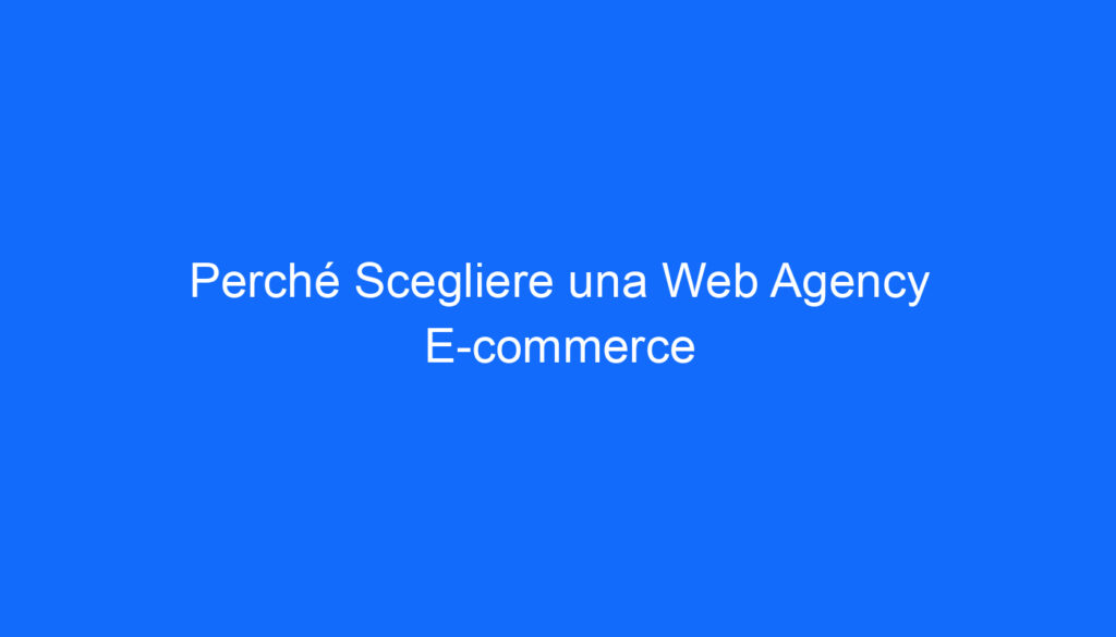 Perché Scegliere una Web Agency E commerce